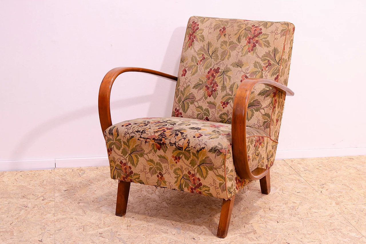 Bent wood and floral fabric armchair by Jindřich Halabala for UP Závody, 1950s 2