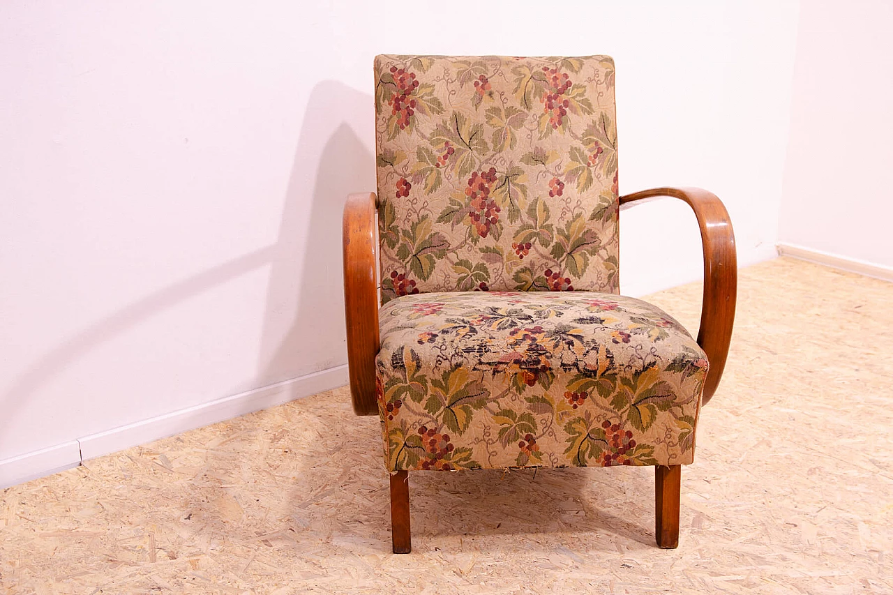 Bent wood and floral fabric armchair by Jindřich Halabala for UP Závody, 1950s 3