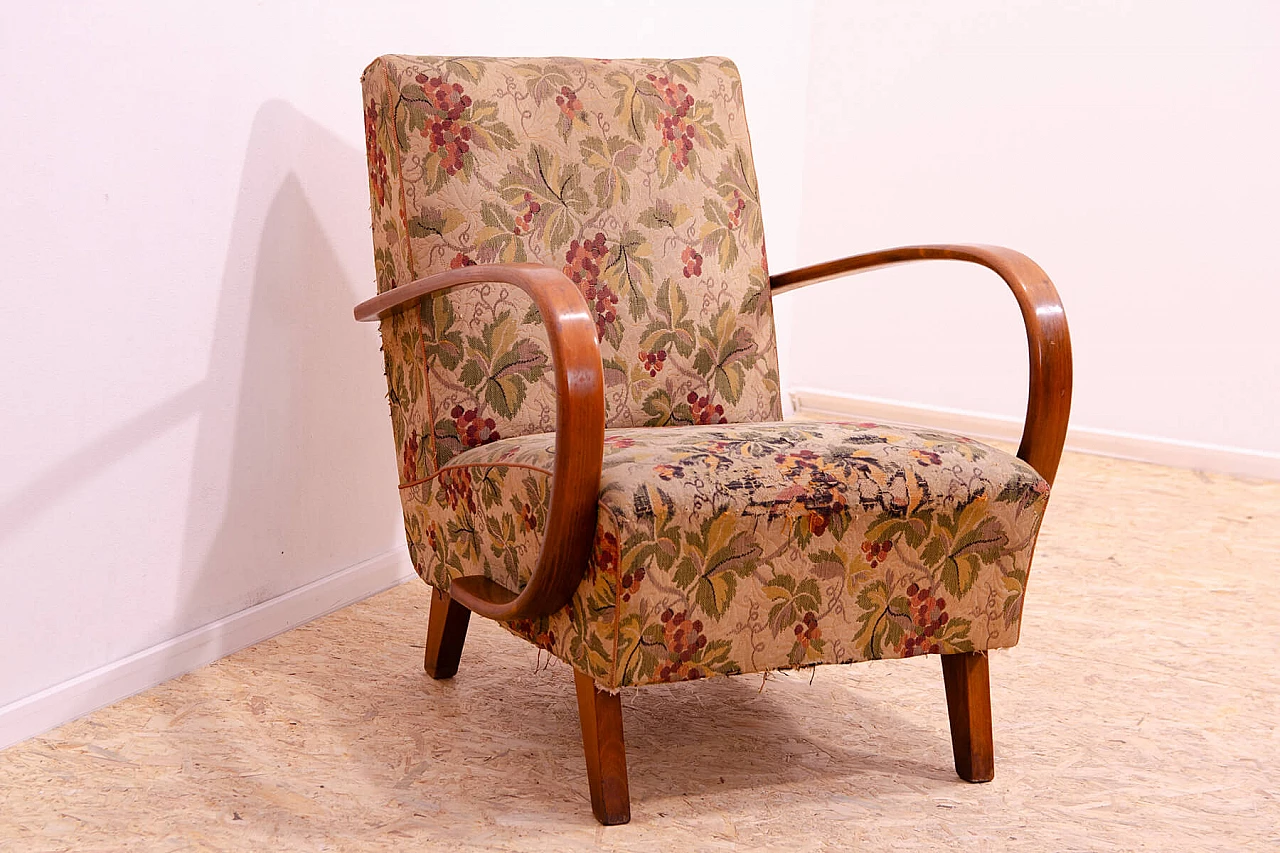 Bent wood and floral fabric armchair by Jindřich Halabala for UP Závody, 1950s 4