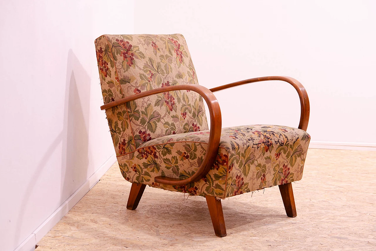 Bent wood and floral fabric armchair by Jindřich Halabala for UP Závody, 1950s 5