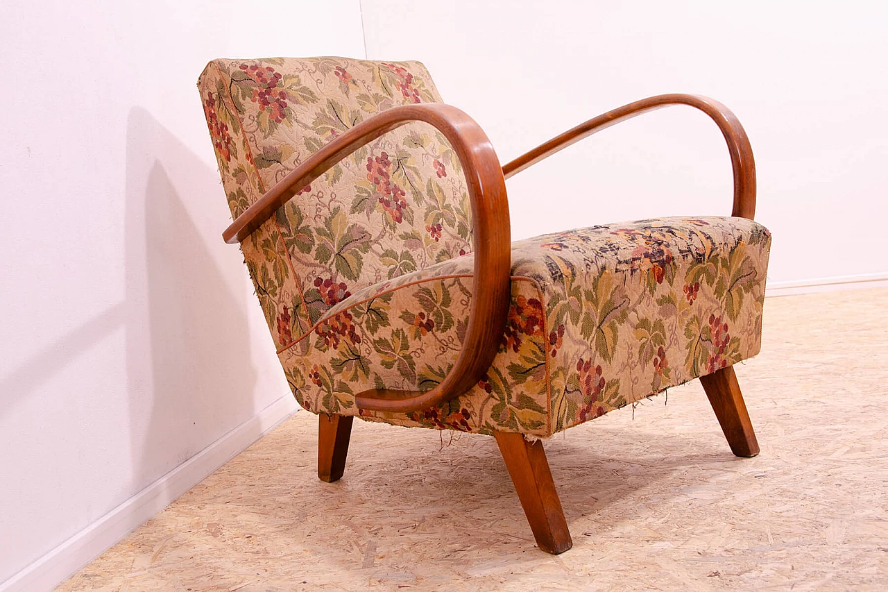 Bent wood and floral fabric armchair by Jindřich Halabala for UP Závody, 1950s 6