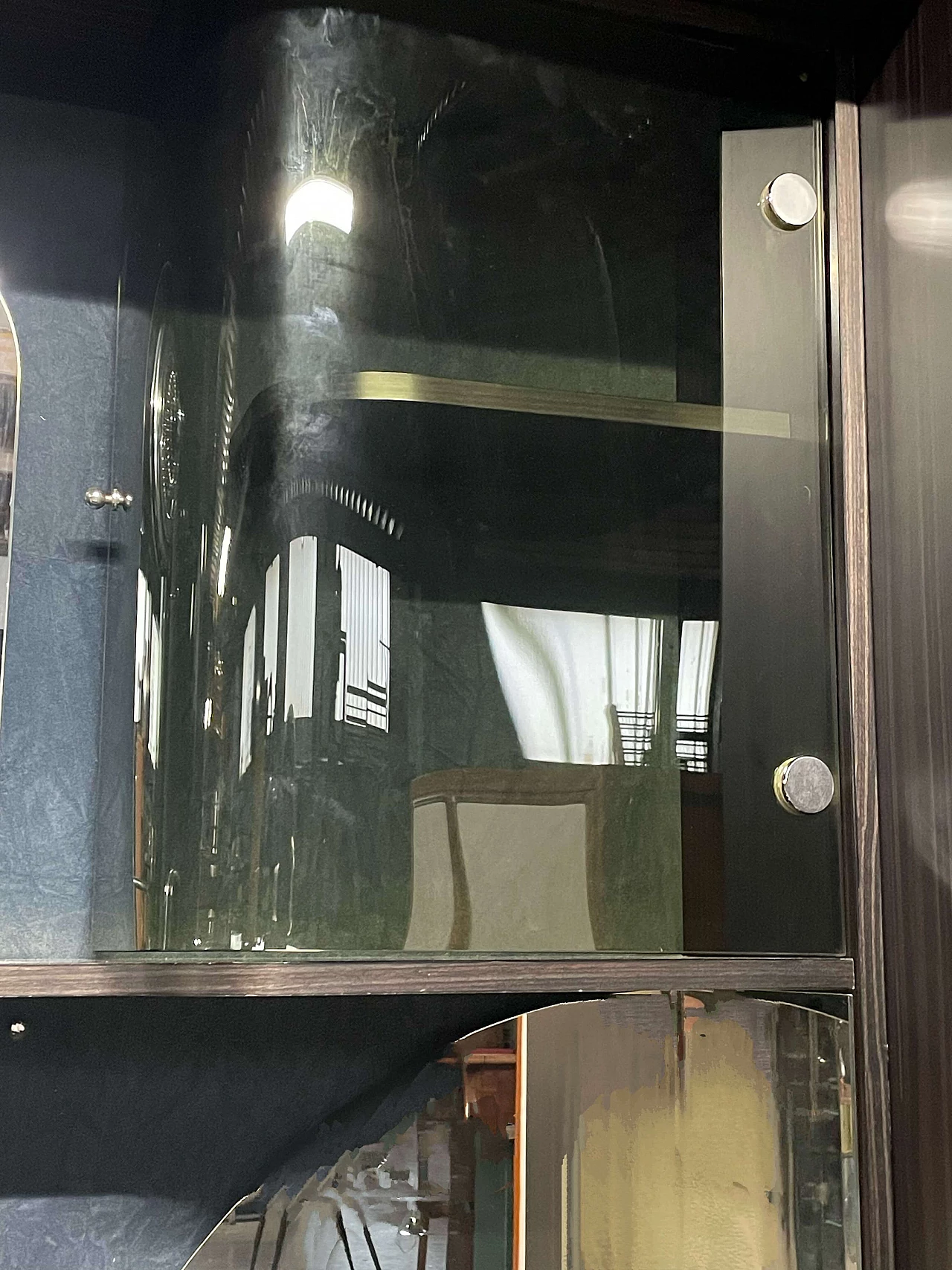 Mobile bar con bancone in legno, metallo e vetro, anni '70 8