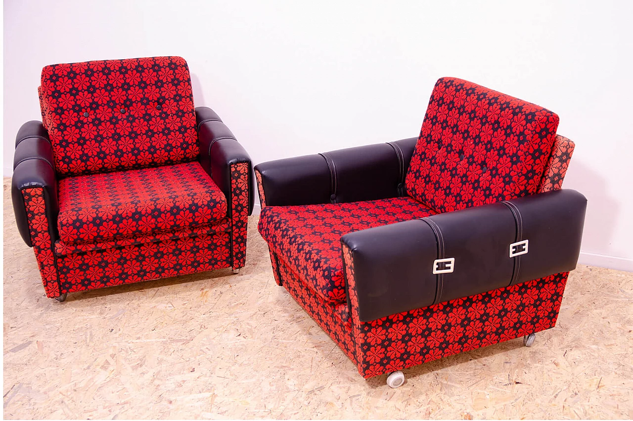 Pair of Czechoslovakian leatherette and fabric armchairs, 1970s 5