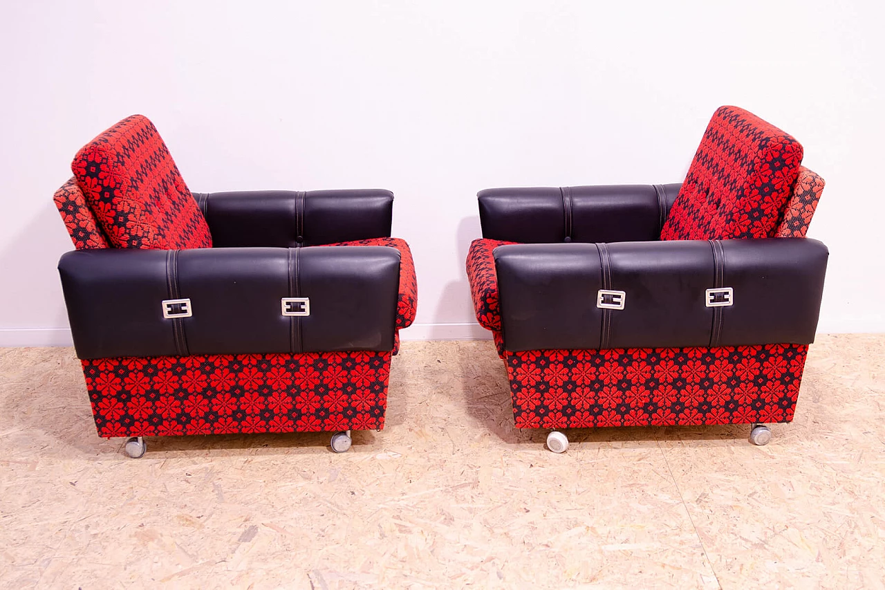 Pair of Czechoslovakian leatherette and fabric armchairs, 1970s 6