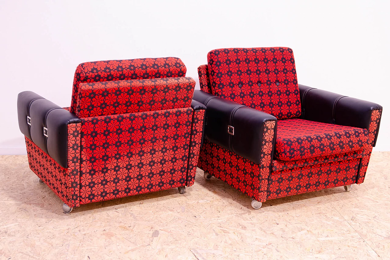 Pair of Czechoslovakian leatherette and fabric armchairs, 1970s 7