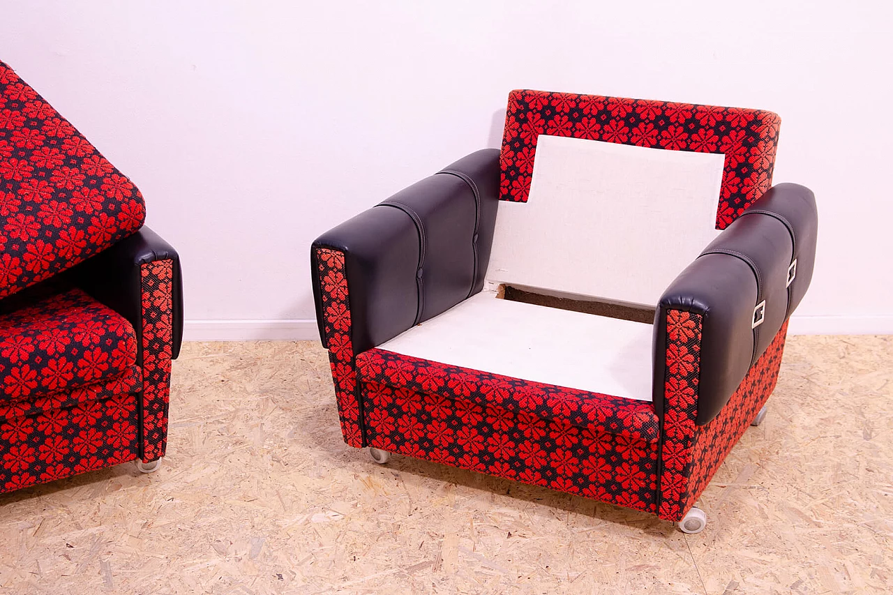 Pair of Czechoslovakian leatherette and fabric armchairs, 1970s 14