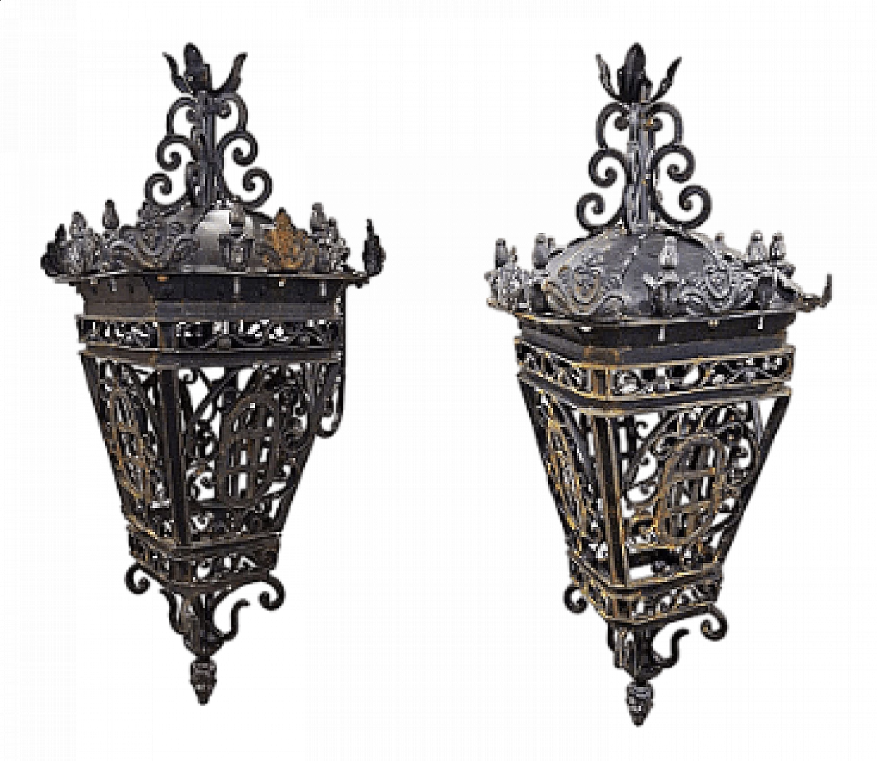 Pair of black wrought iron lanterns 8