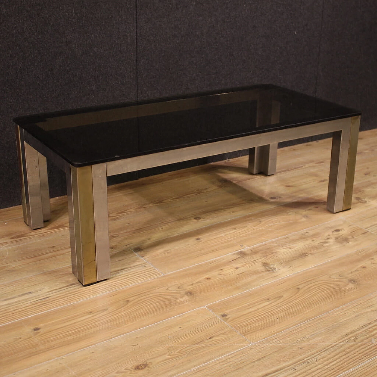 Smoked glass and chromed metal coffee table, 1970s 1