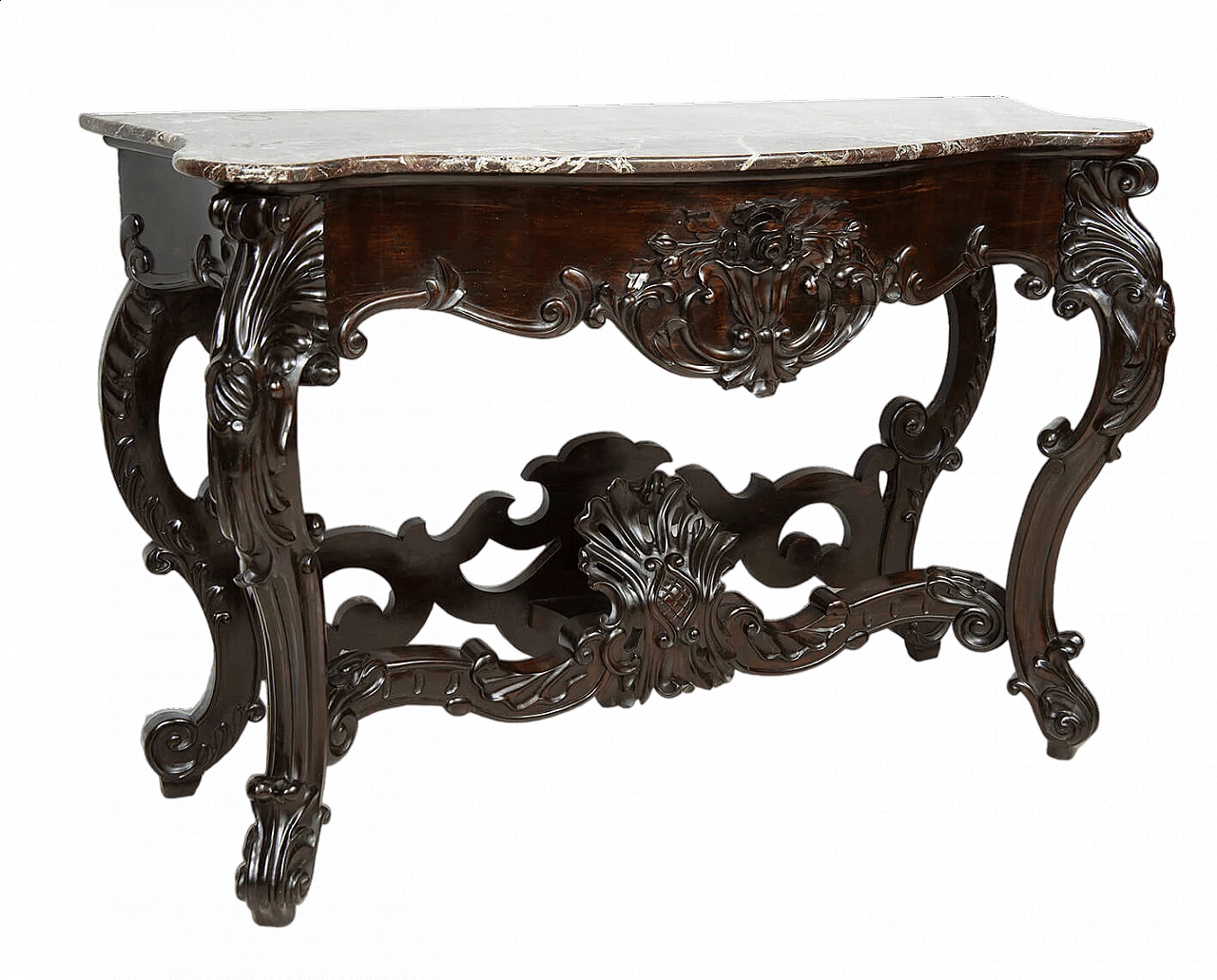 Consolle Luigi Filippo napoletana in legno esotico con piano in marmo rosso Levanto, '800 6