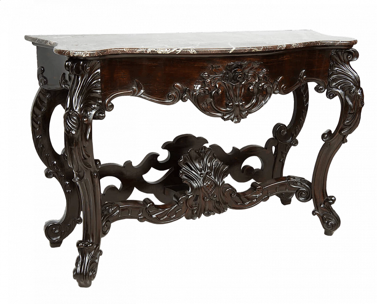 Neapolitan Louis Philippe console table in exotic wood with Levanto red marble top, 19th century 6