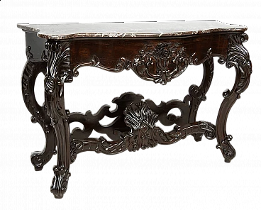 Neapolitan Louis Philippe console table in exotic wood with Levanto red marble top, 19th century