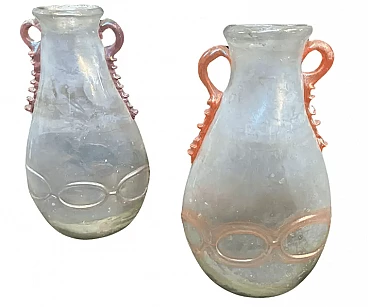Coppia di vasi in vetro di Murano Scavo attribuiti a Cenedese, anni '70