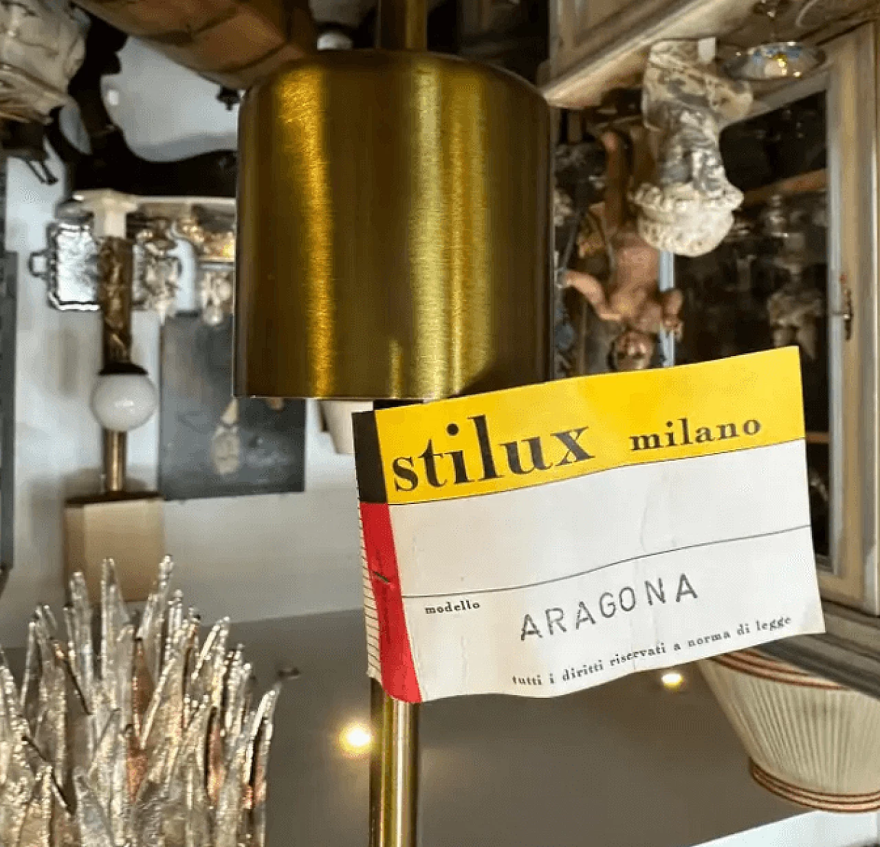 Gilded metal and white plastic chandelier by Stilux Milano, 1960s 13