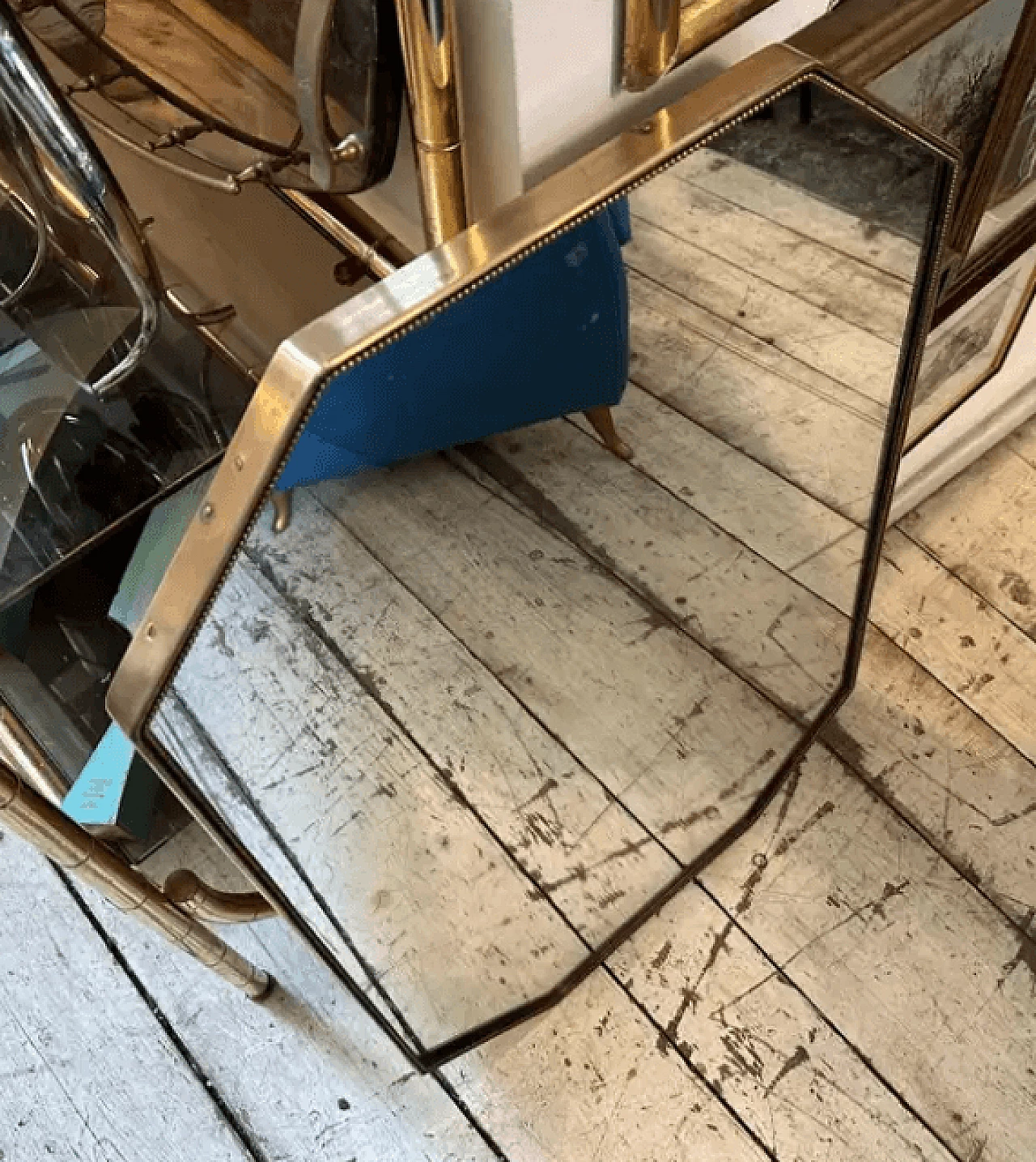 Brass octagonal wall mirror in the style of Gio Ponti, 1960s 6