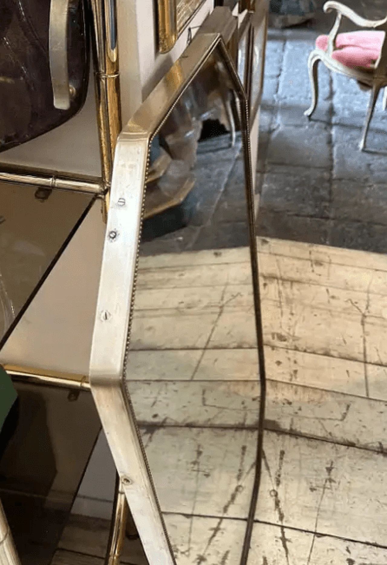 Brass octagonal wall mirror in the style of Gio Ponti, 1960s 8