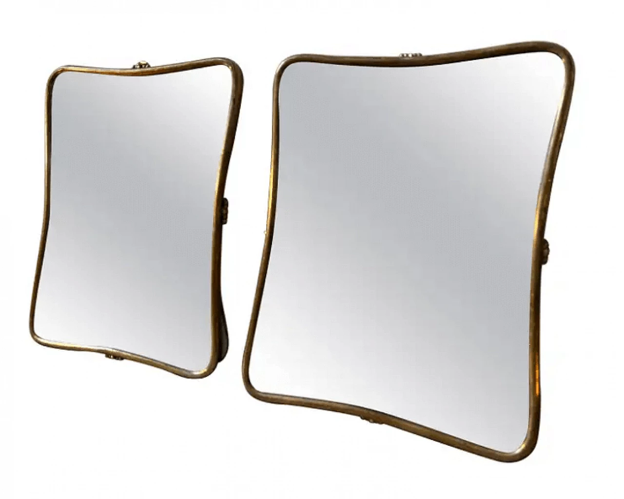 Coppia di specchi da parete piccoli in ottone nello stile di Gio Ponti, anni '50 1