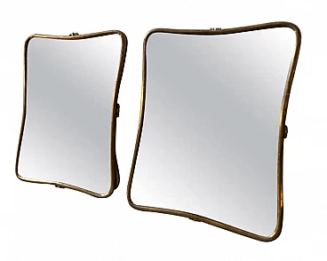 Coppia di specchi da parete piccoli in ottone nello stile di Gio Ponti, anni '50