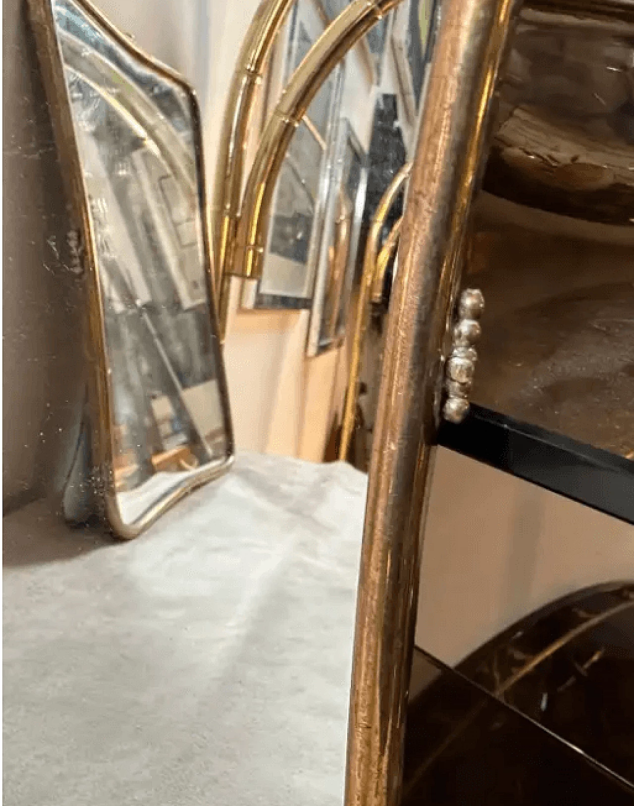 Pair of small brass wall mirrors in the style of Gio Ponti, 1950s 7