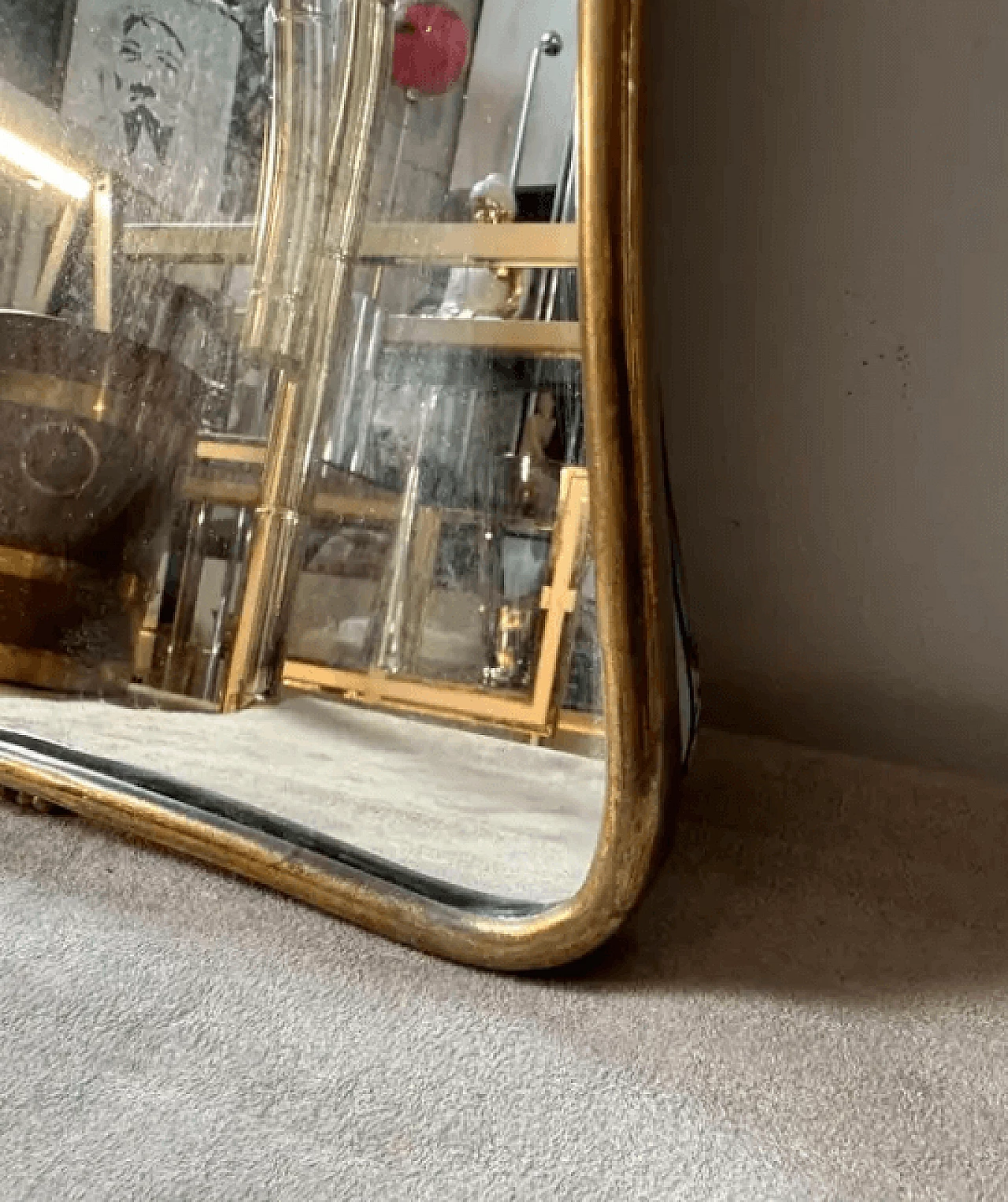 Pair of small brass wall mirrors in the style of Gio Ponti, 1950s 8