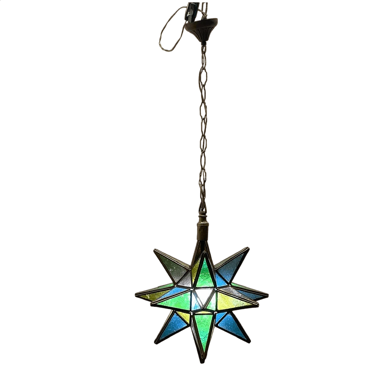 Lampada a sospensione a forma di stella in vetro, anni '70 11