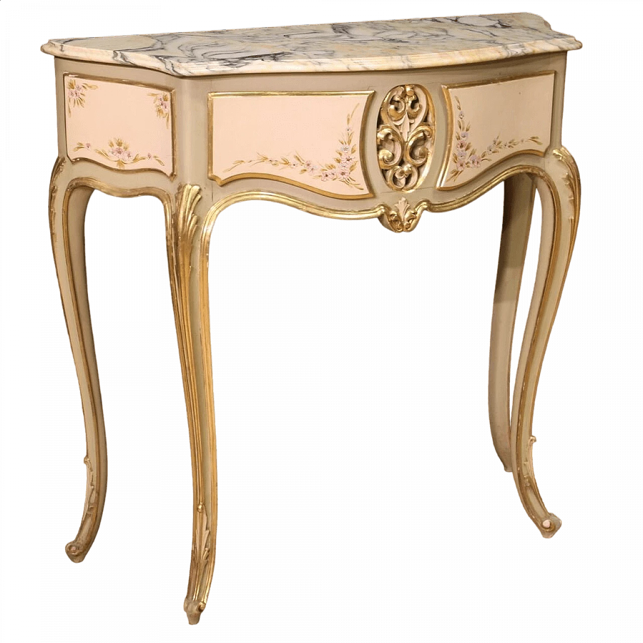 Lacquered, gilded and painted wood console with marble top, 1960s 14