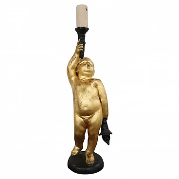 Gilded candle holder putto on wood base