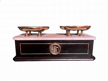 Two-plate scales made of brass, wood and marble, 1920s