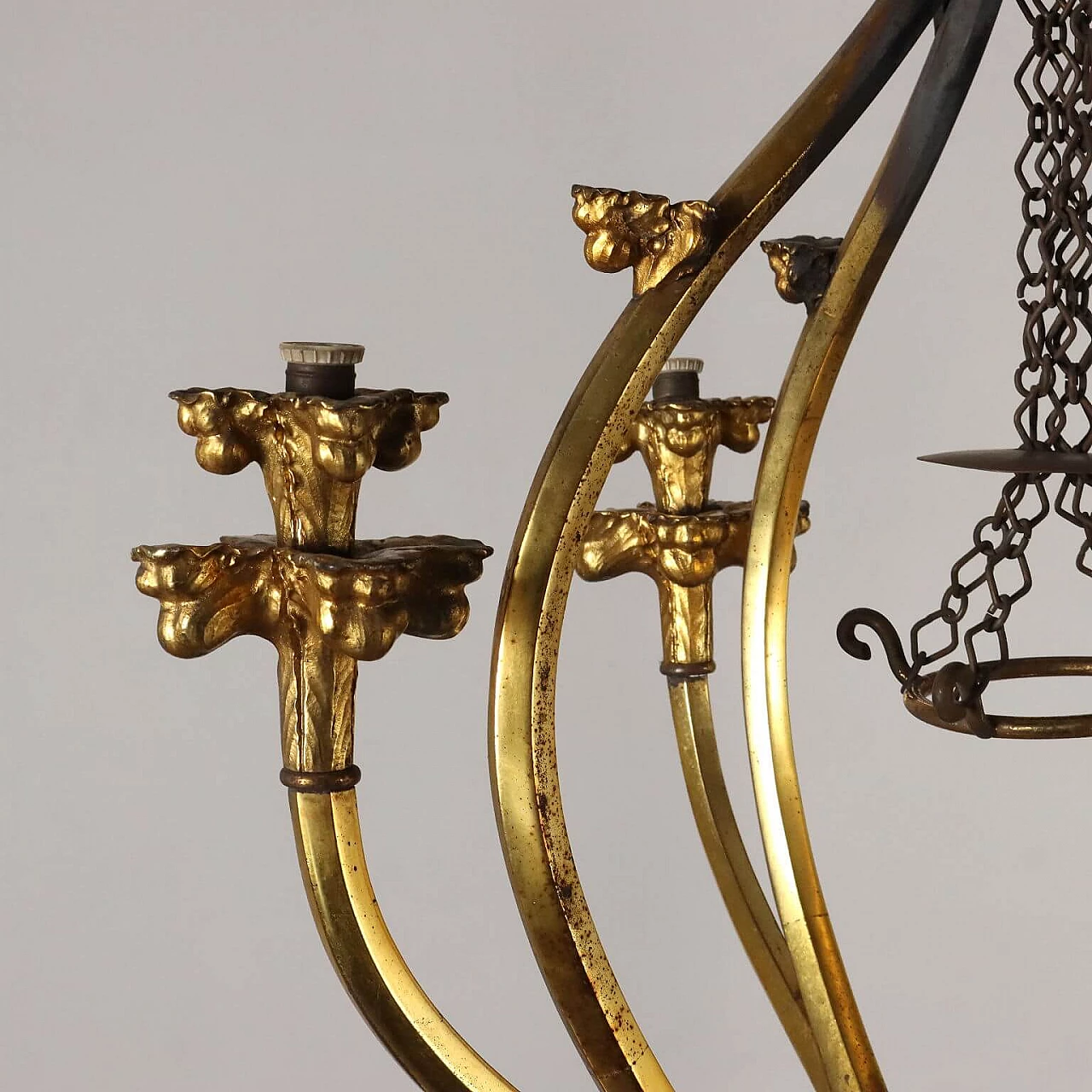 Coppia di lampade da terra a quattro luci in bronzo dorato, inizio '900 6