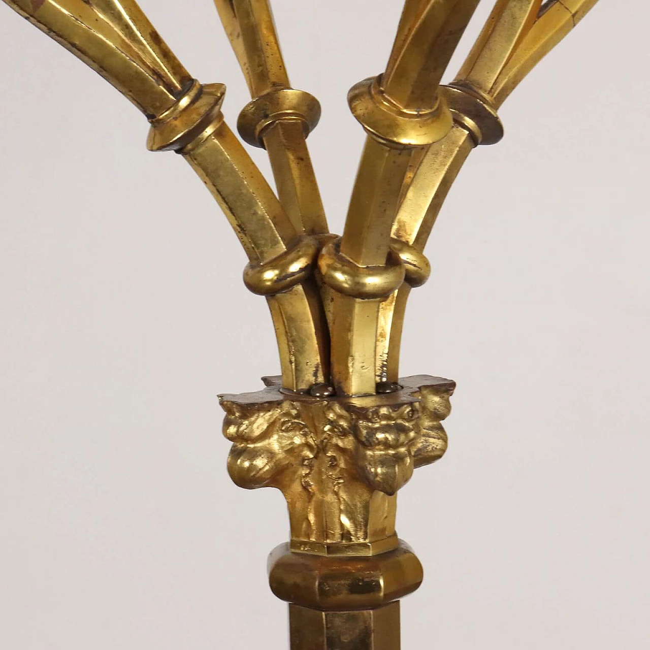 Coppia di lampade da terra a quattro luci in bronzo dorato, inizio '900 8