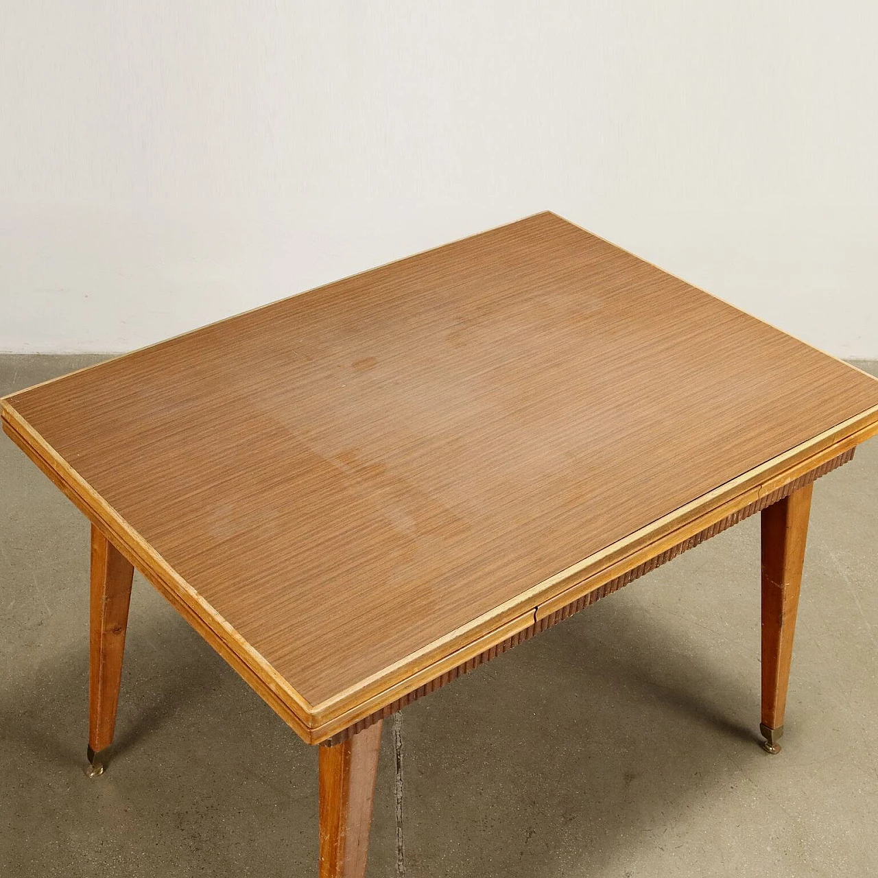 Beech table with brass supports and formica top, 1950s 3