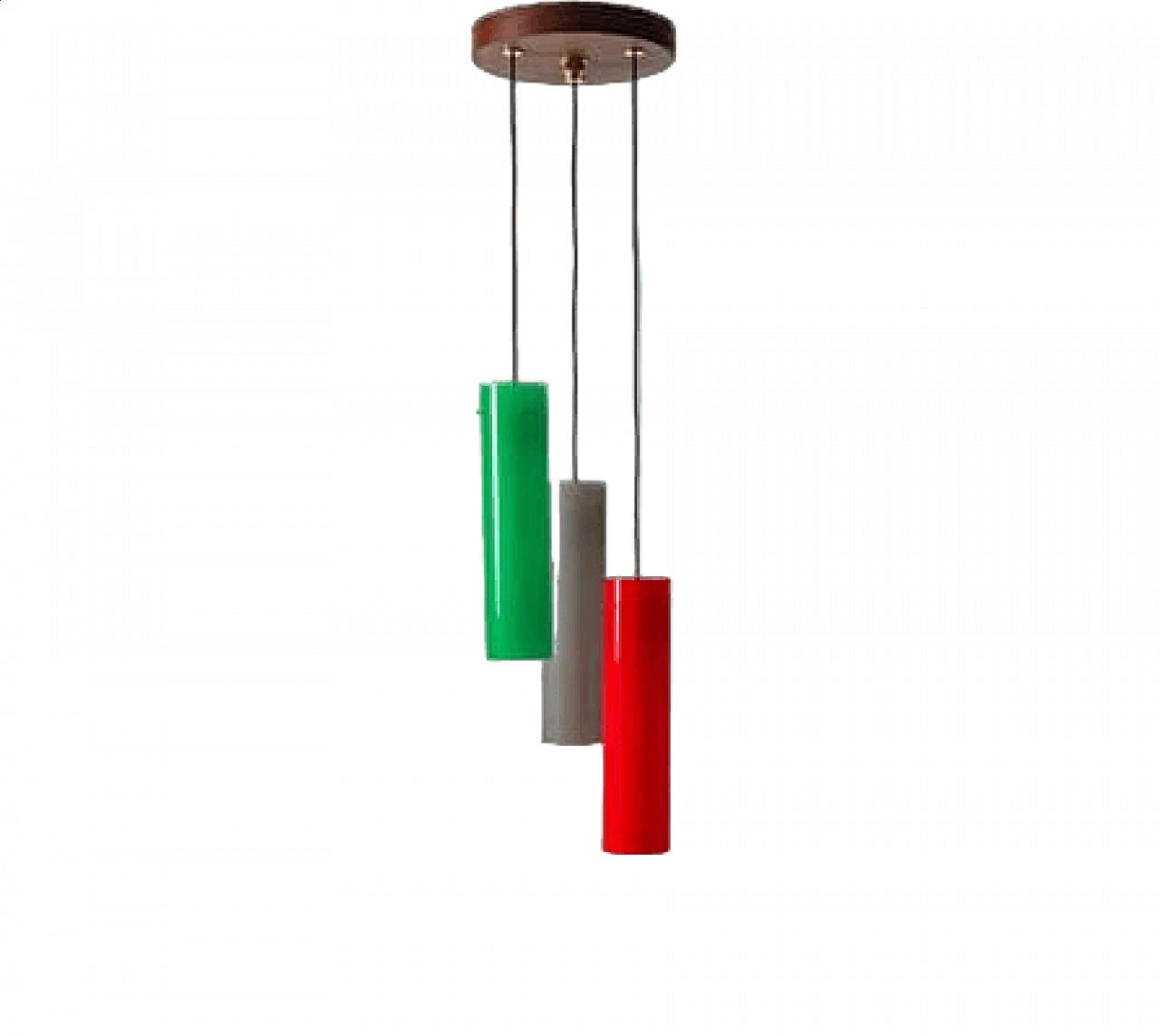 Lampada da soffitto in ottone e vetro rosso, grigio e verde, anni '50 9