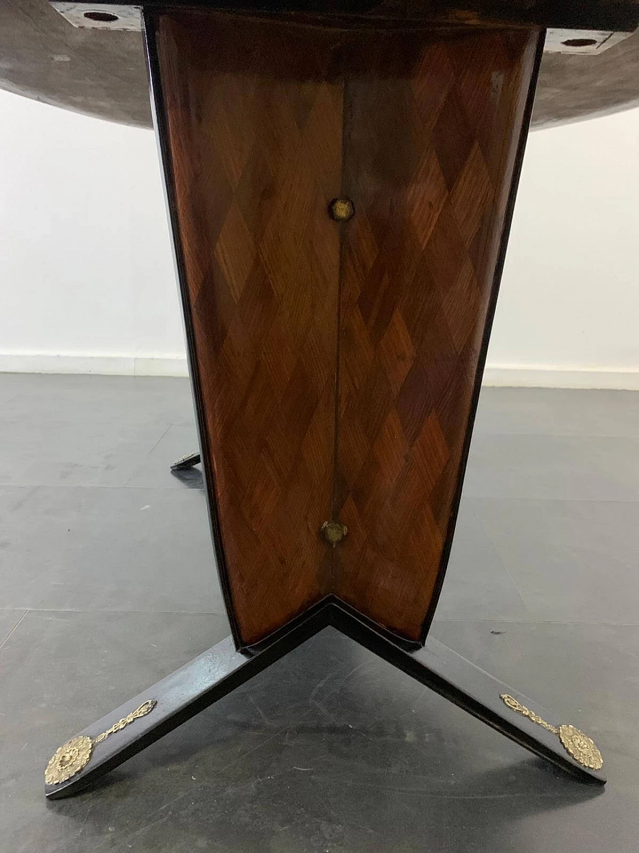 Oval ebonized wood, mahogany and black glass table, 1950s 7