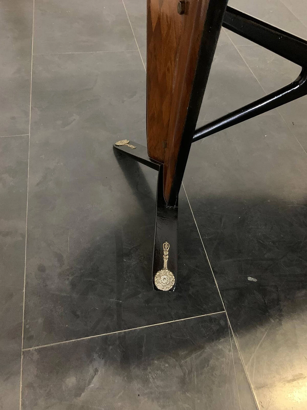 Oval ebonized wood, mahogany and black glass table, 1950s 9