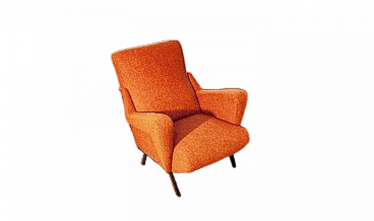 Orange armchair with iron legs and brass details, 1950s 5