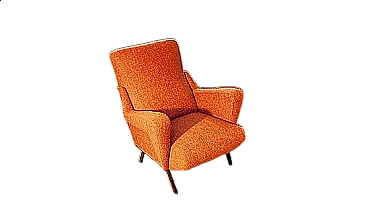Orange armchair with iron legs and brass details, 1950s