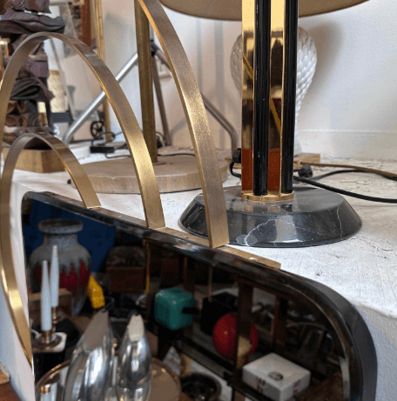 Specchio da parete in ottone stile Luciano Frigerio, anni '60 4