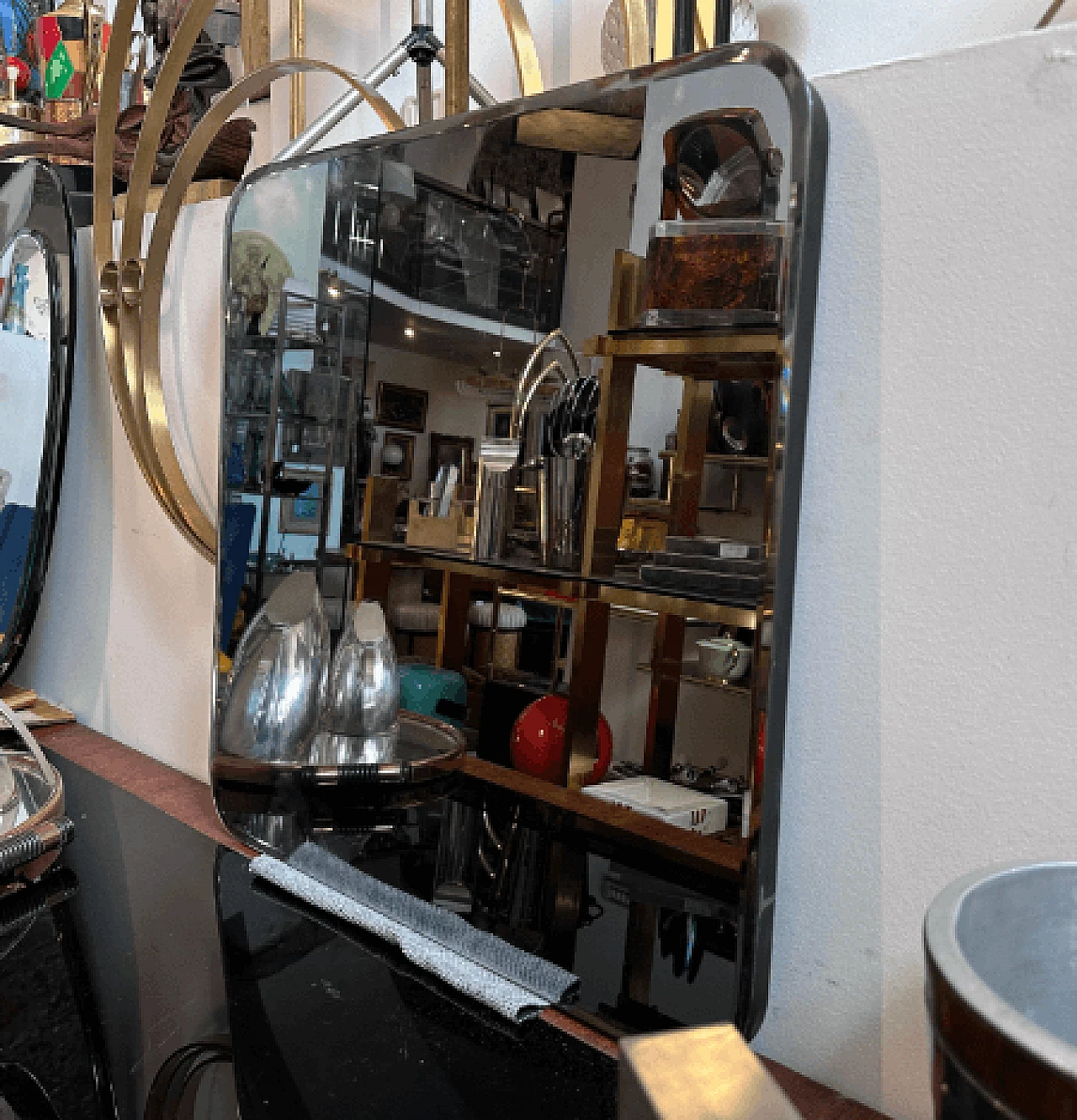 Specchio da parete in ottone stile Luciano Frigerio, anni '60 11