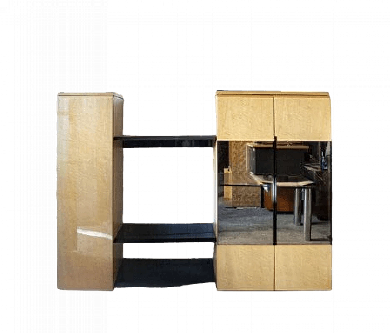 Maple sideboard with mirror and glass details by Giovanni Offredi for Saporiti, 1970s 13