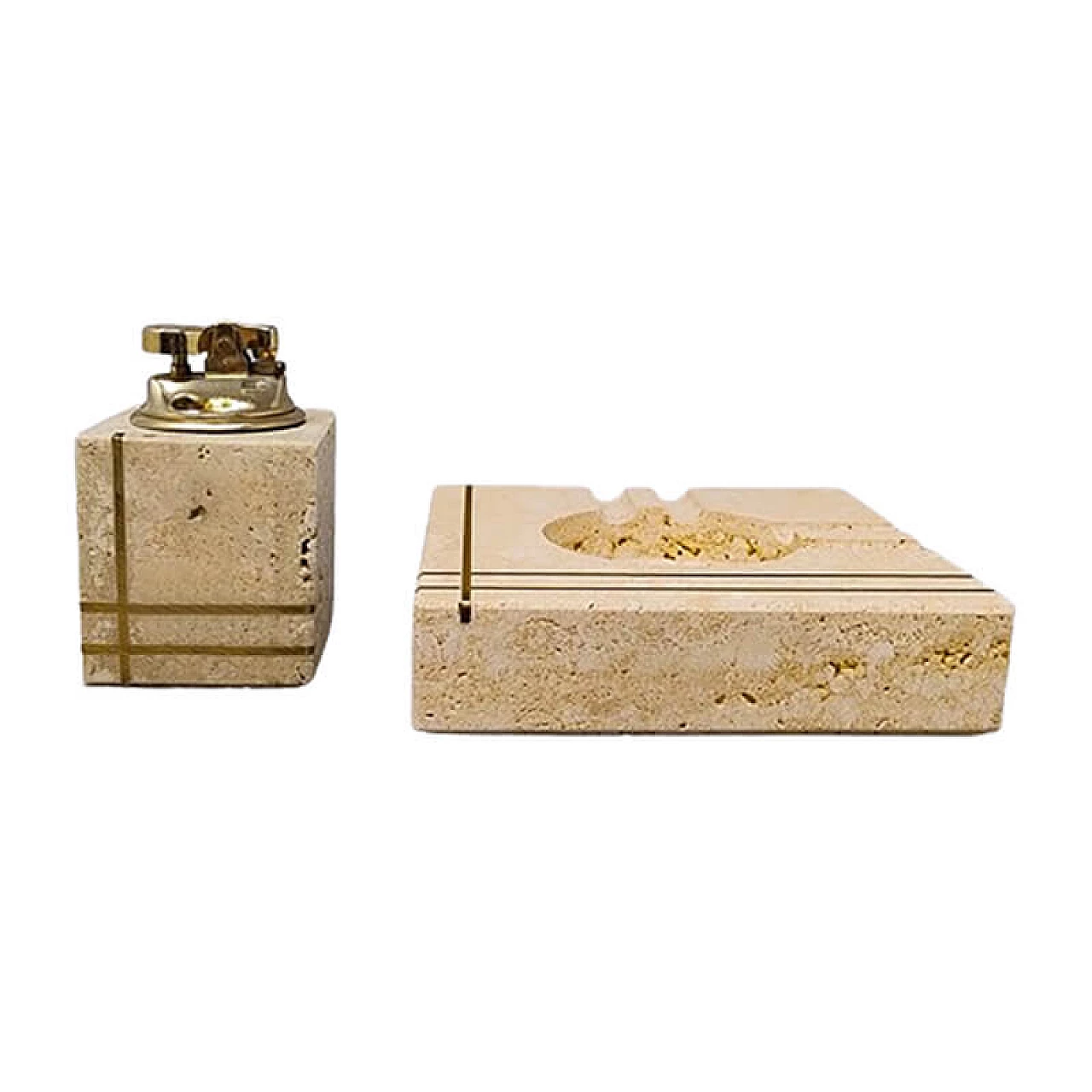 Travertine ashtray and lighter by Enzo Mari for F.lli Mannelli, 1970s 1