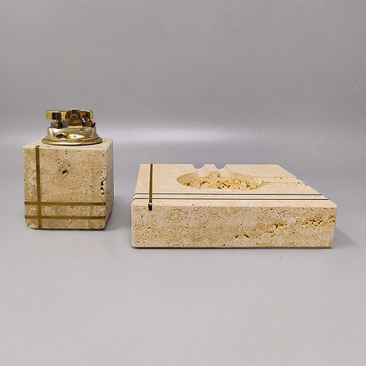 Travertine ashtray and lighter by Enzo Mari for F.lli Mannelli, 1970s 2