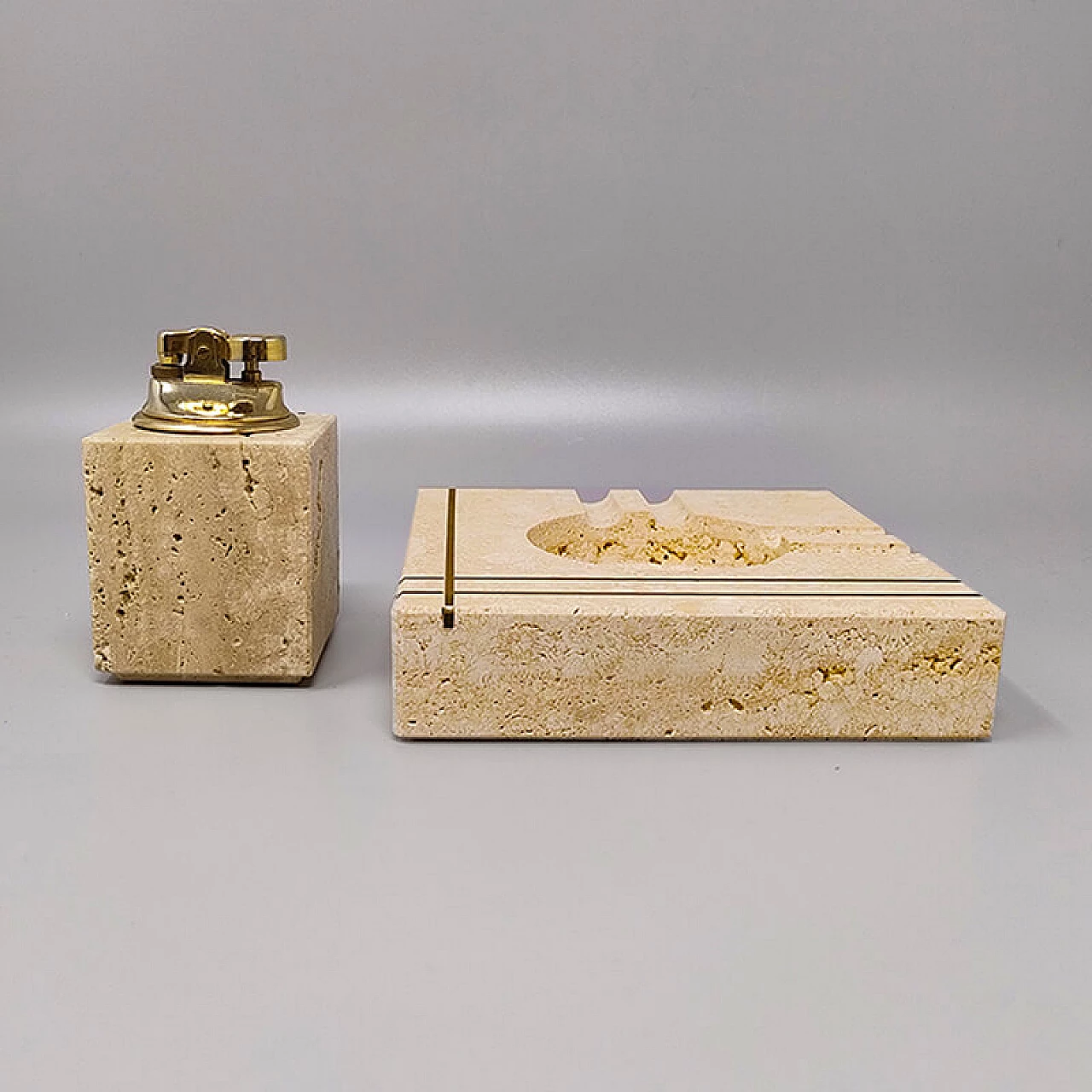 Travertine ashtray and lighter by Enzo Mari for F.lli Mannelli, 1970s 3
