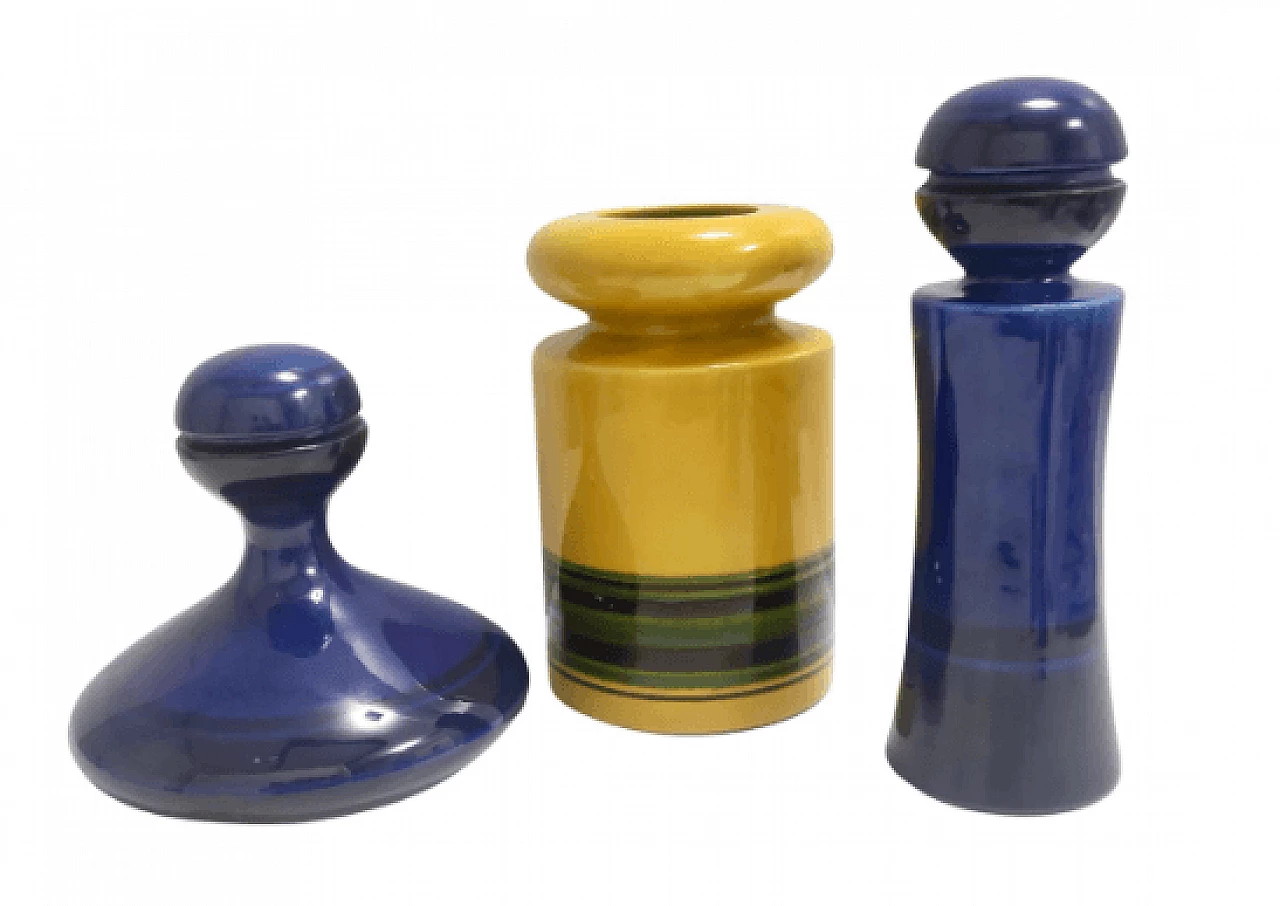 Coppia di bottiglie e vaso in ceramica smaltata di Parravicini, anni '70 1