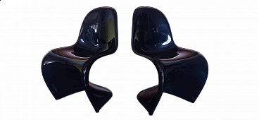 Coppia di sedie Verner Panton in schiuma poliuretanica lucida nera per Vitra, 2006