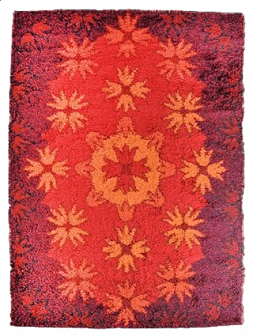 Red Birk-rya rug from Hammer Taepper, 1970s