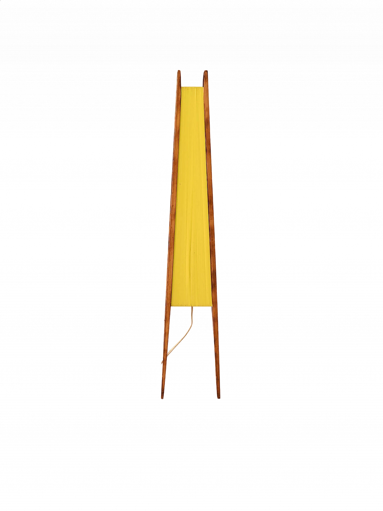 Lampada da terra in legno e tessuto giallo, anni '60 9