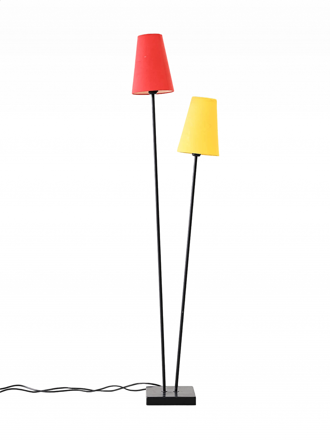 Lampada da terra in ferro battuto con doppio paralume, anni '80 12