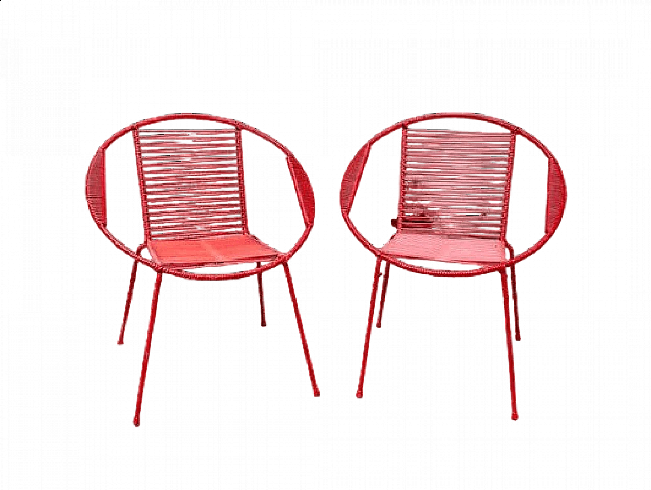 Pair of red children's chairs in iron and plastic, 1950s 11