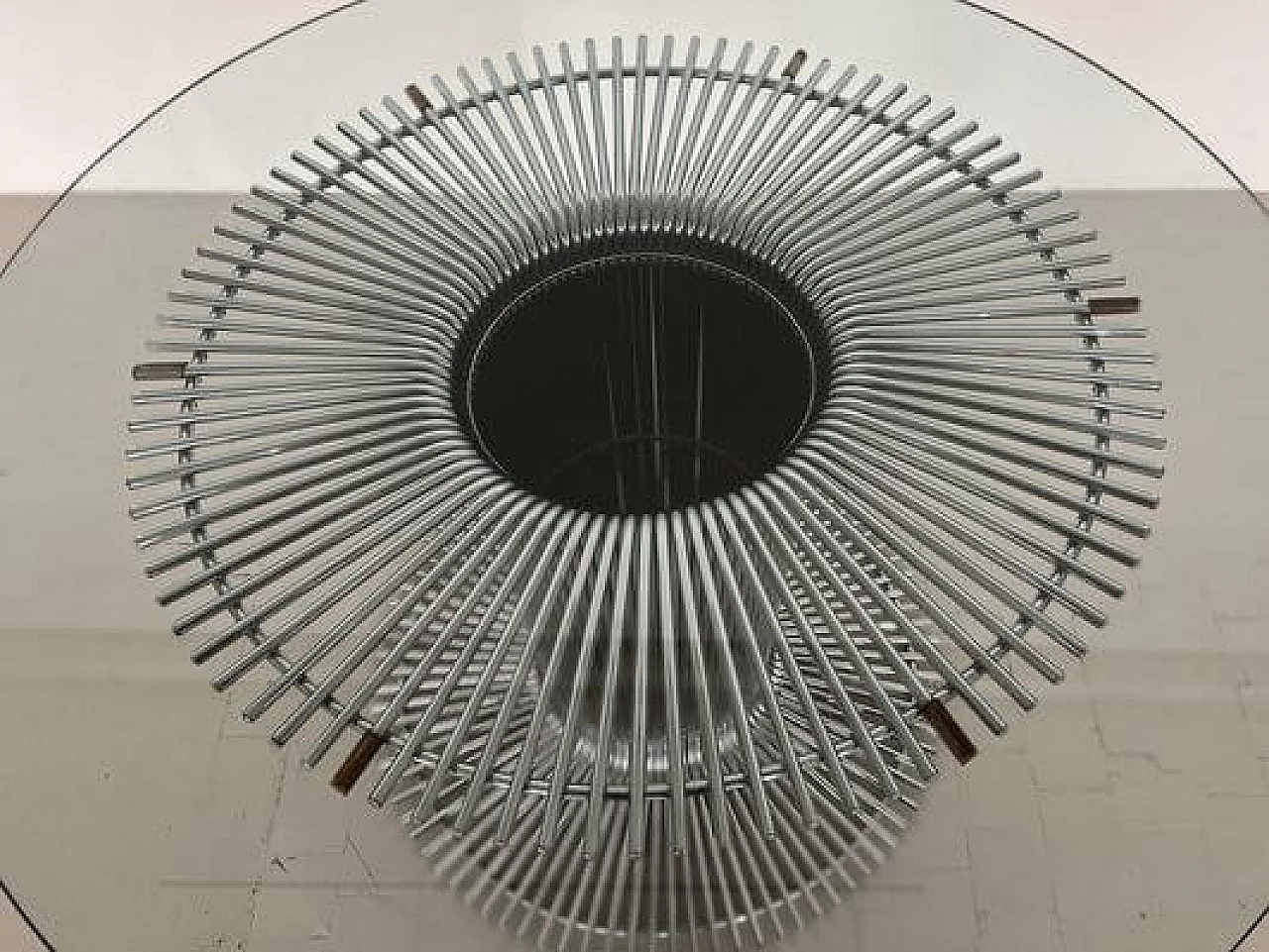 Glass table with chrome-plated metal pedestal in the style of Verner Panton, 1970s 2