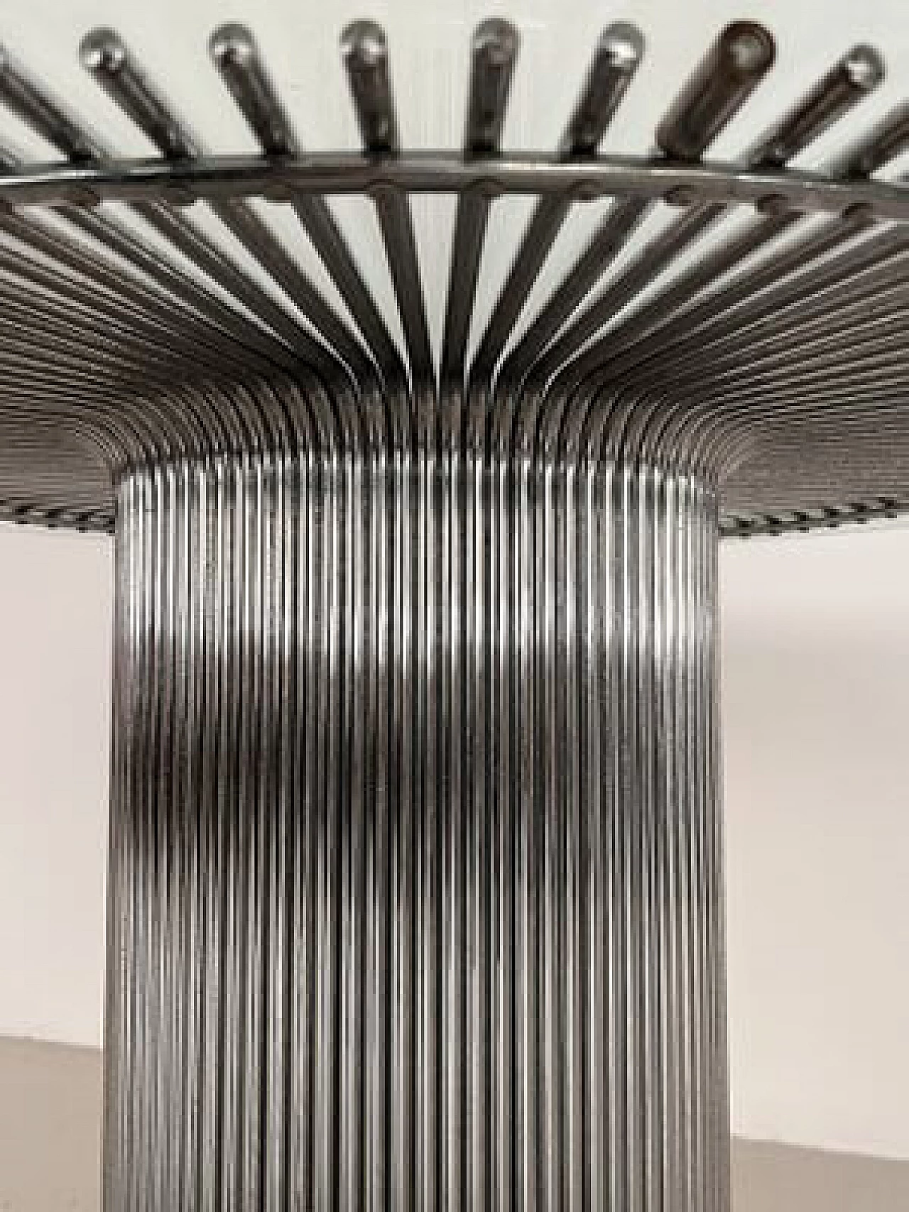 Glass table with chrome-plated metal pedestal in the style of Verner Panton, 1970s 8