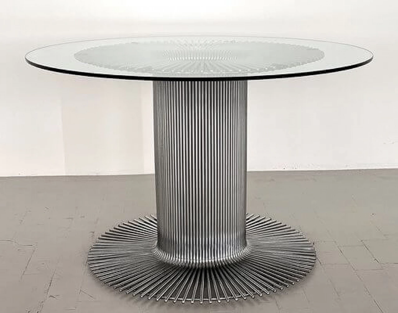 Glass table with chrome-plated metal pedestal in the style of Verner Panton, 1970s 12